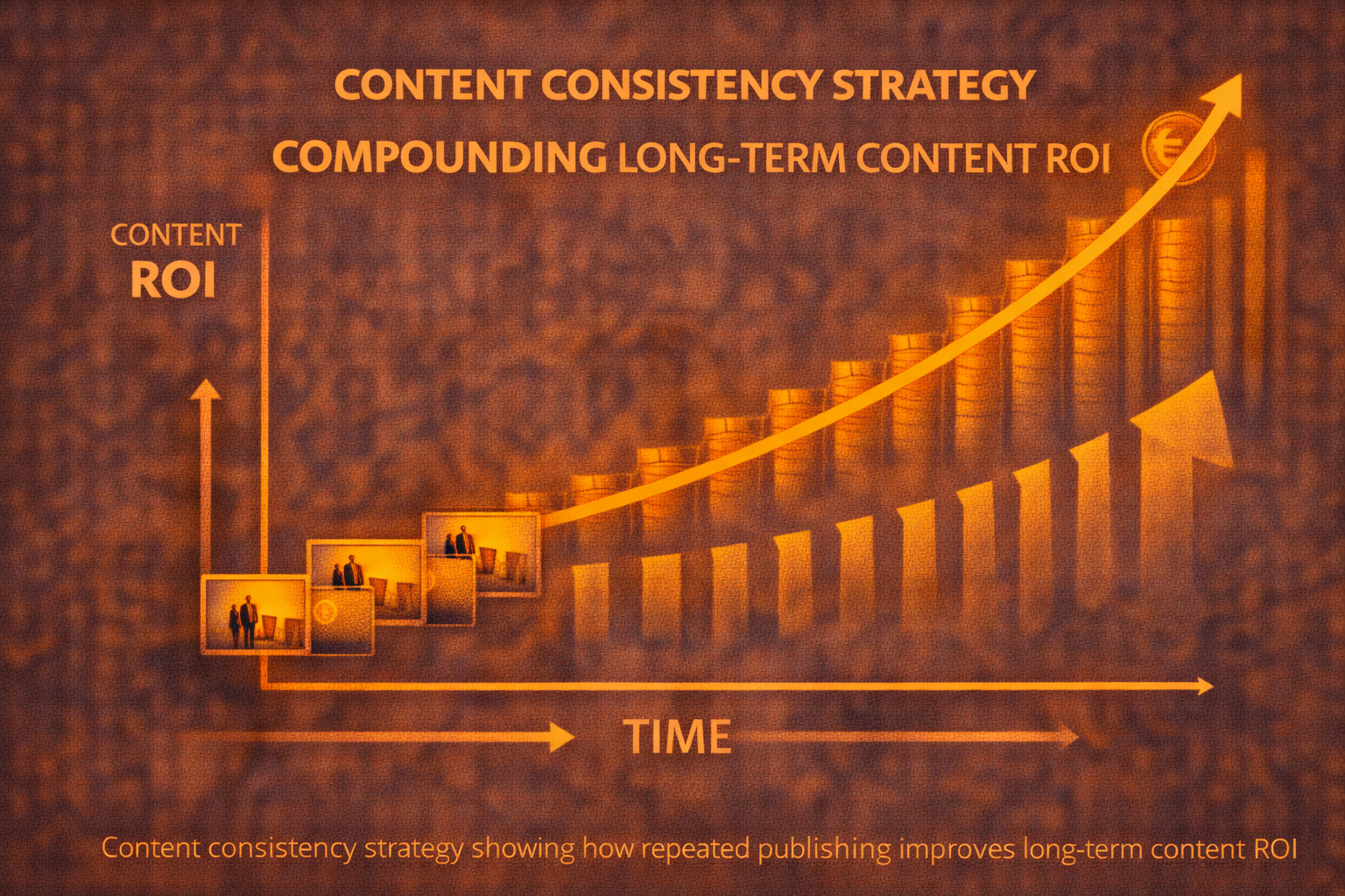Content consistency strategy showing how repeated publishing improves long-term content ROI over time