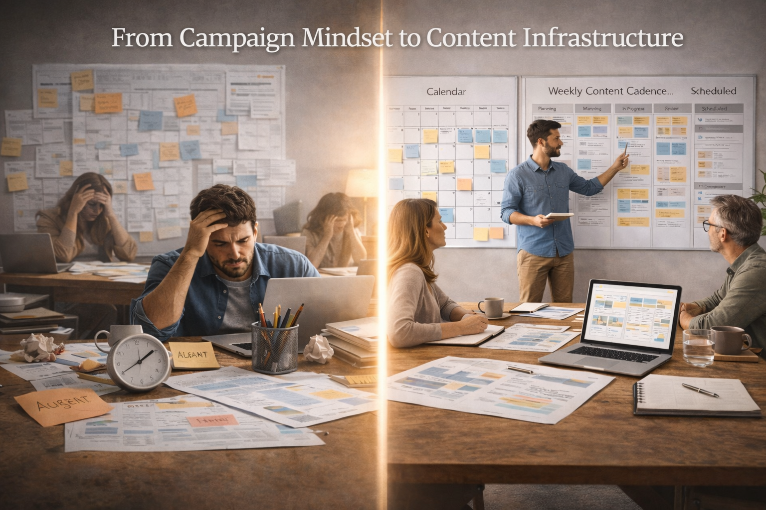 content infrastructure strategy replacing project chaos with predictable output and marketing operations stability