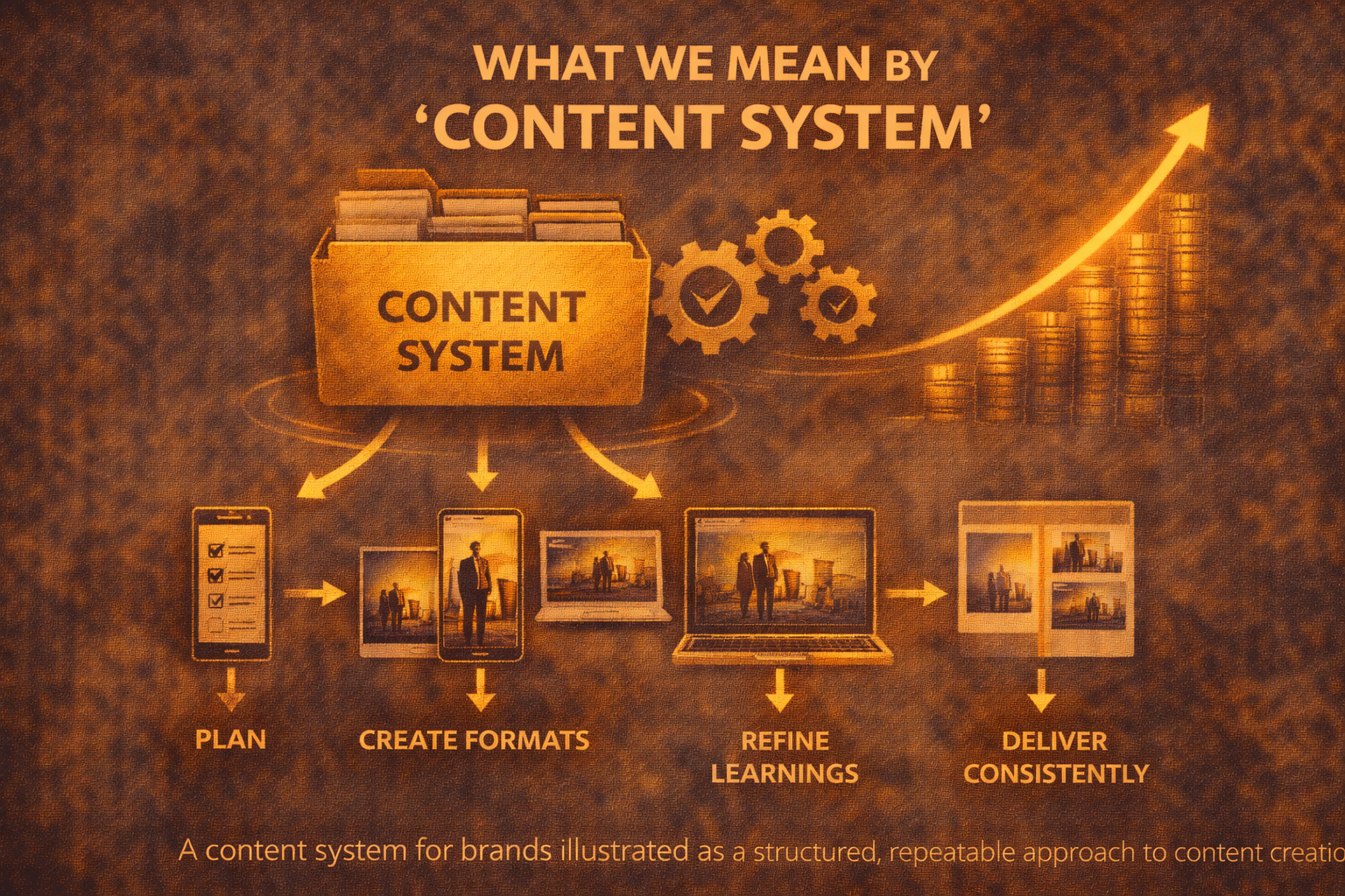 Content system for brands illustrated as a structured, repeatable approach to content creation