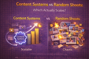Content systems vs random shoots illustrated as scalable versus chaotic content production