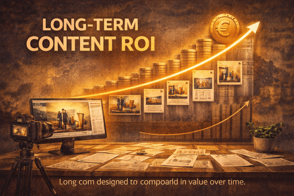 Long-term content ROI strategy showing content designed to compound in value over time