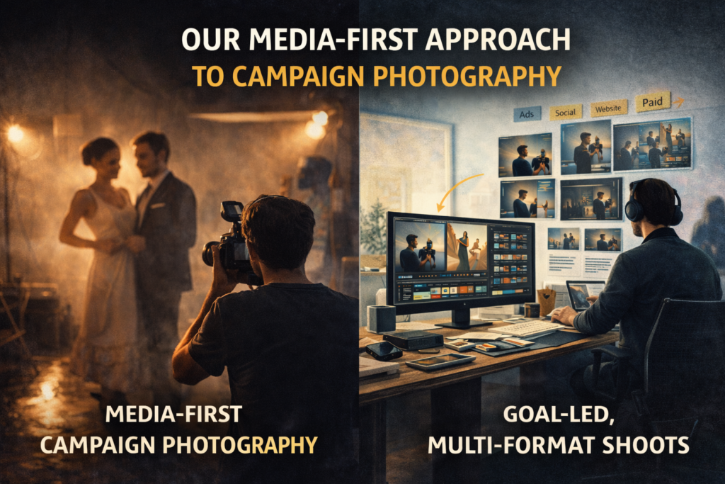 Media-first campaign photography approach designed for ads, web, and social with multi-format content production