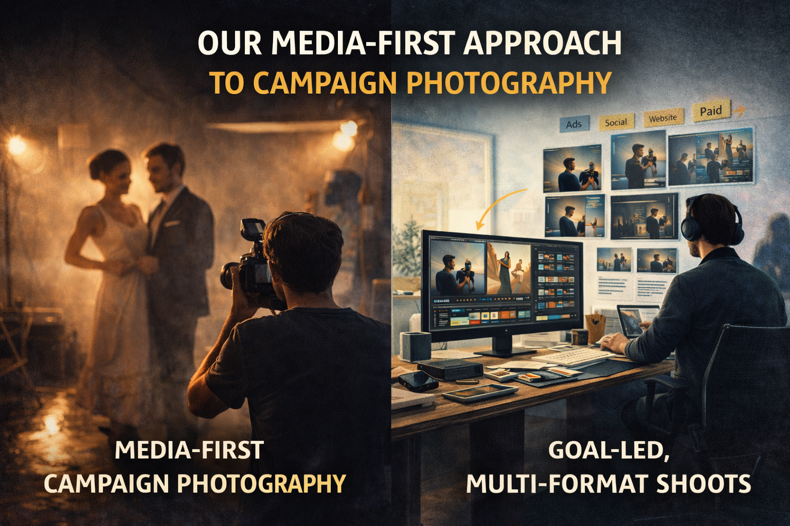 Media-first campaign photography approach designed for ads, web, and social with multi-format content production