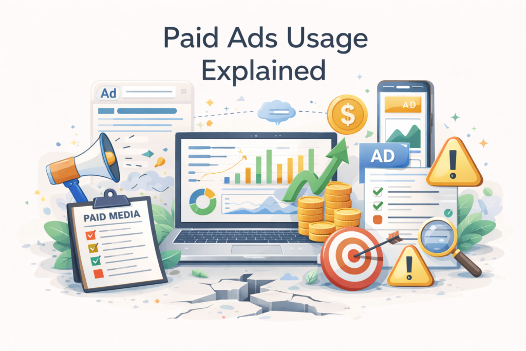 Paid ads usage explained with overview of digital advertising platforms and strategy