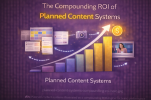 Planned content systems illustrated as a compounding ROI engine for brand performance