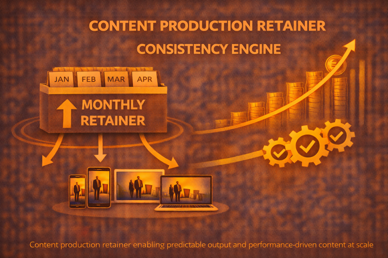 Content production retainer enabling predictable output and performance-driven content at scale