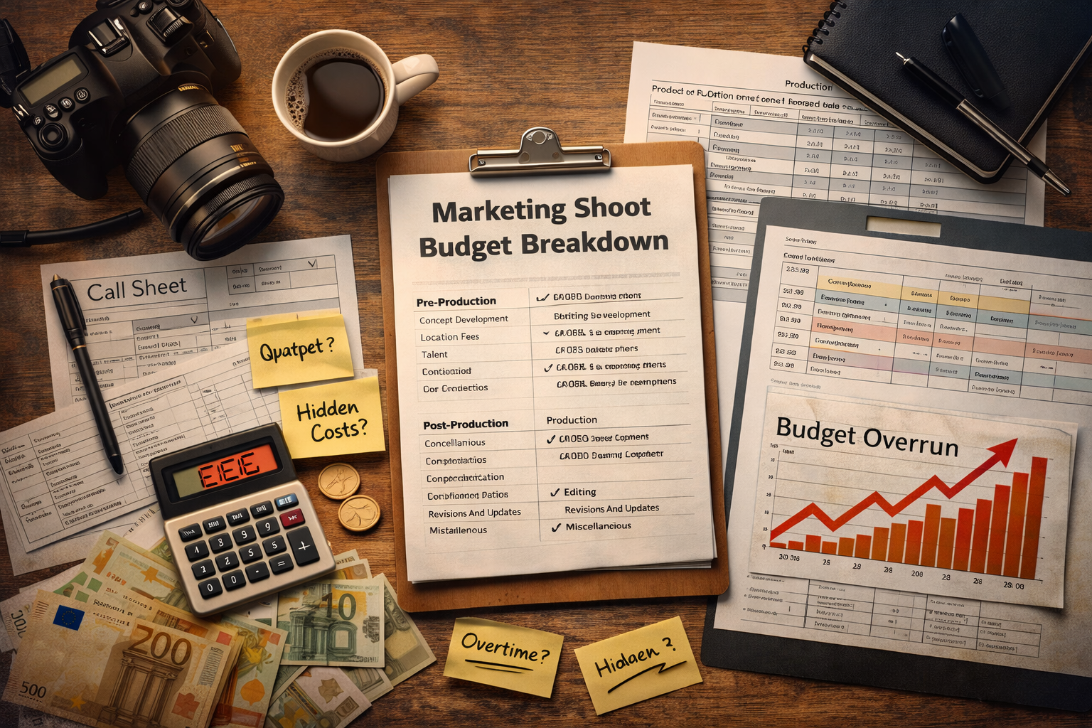 Marketing shoot budget breakdown highlighting hidden costs and production line items