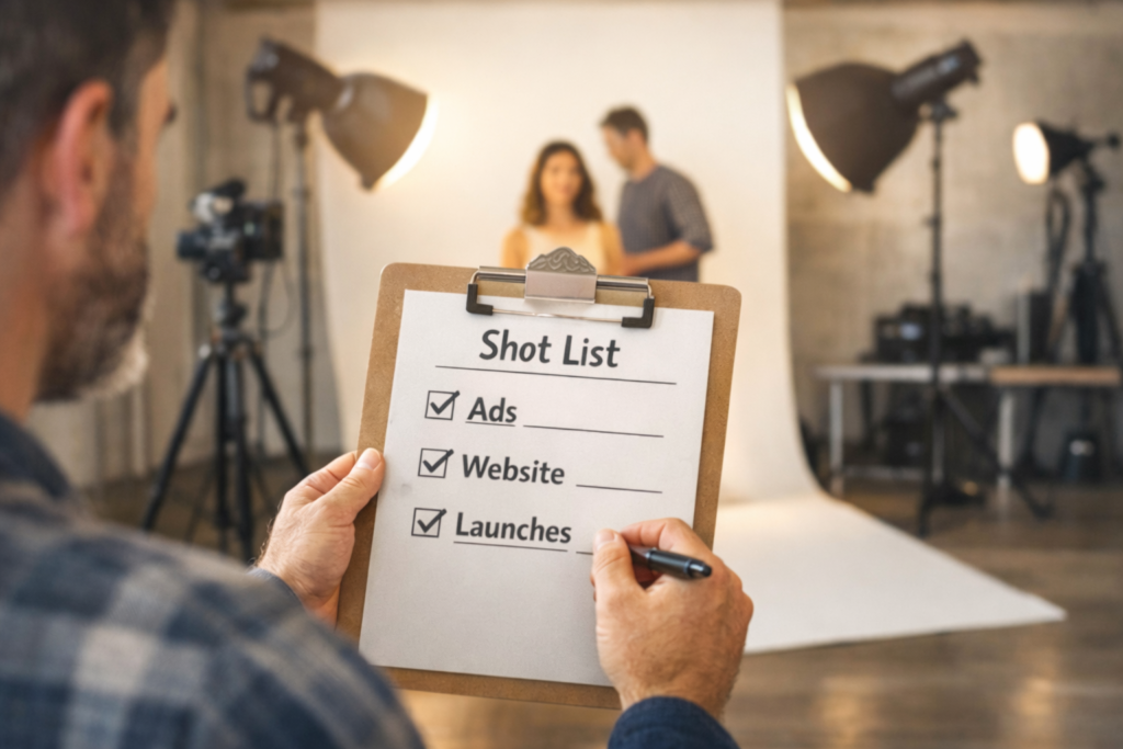 Planned content system guiding campaign photography strategy for ads, website, and product launches
