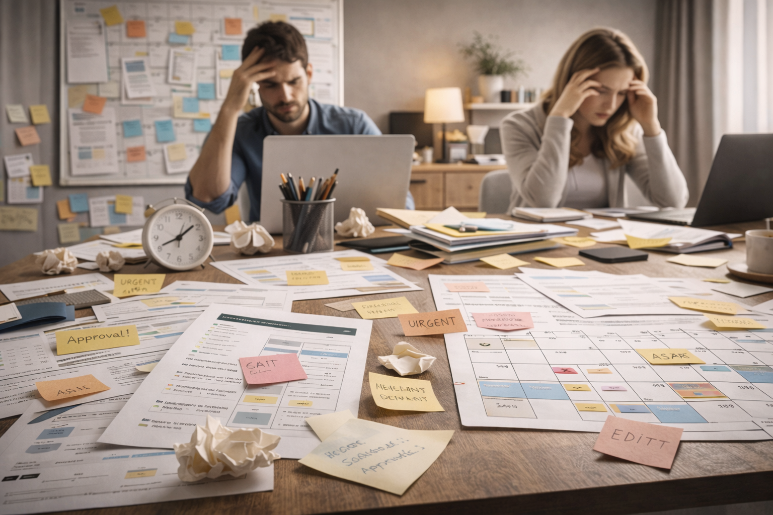 Before a content retainer strategy, last-minute requests and a messy approval workflow create creative bottlenecks