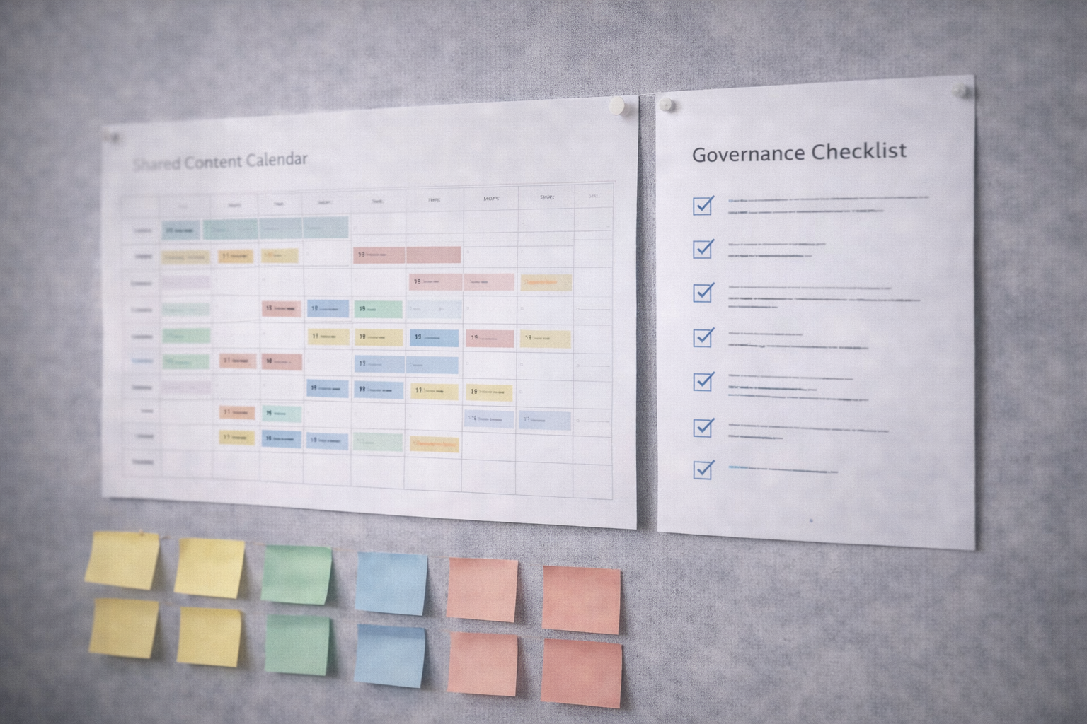 Shared content calendar supported by content governance for one content system multiple departments