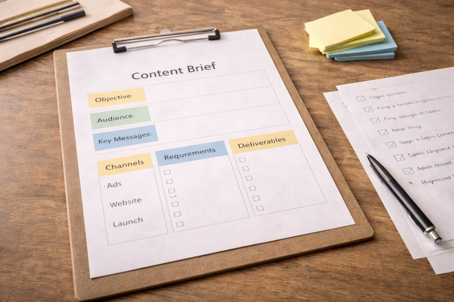 Content brief template used in pre-production planning to reduce revision cycles and rework