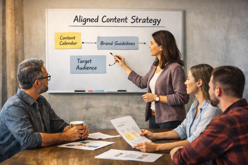 Content production workflow improved through a content system strategy and shared planning process