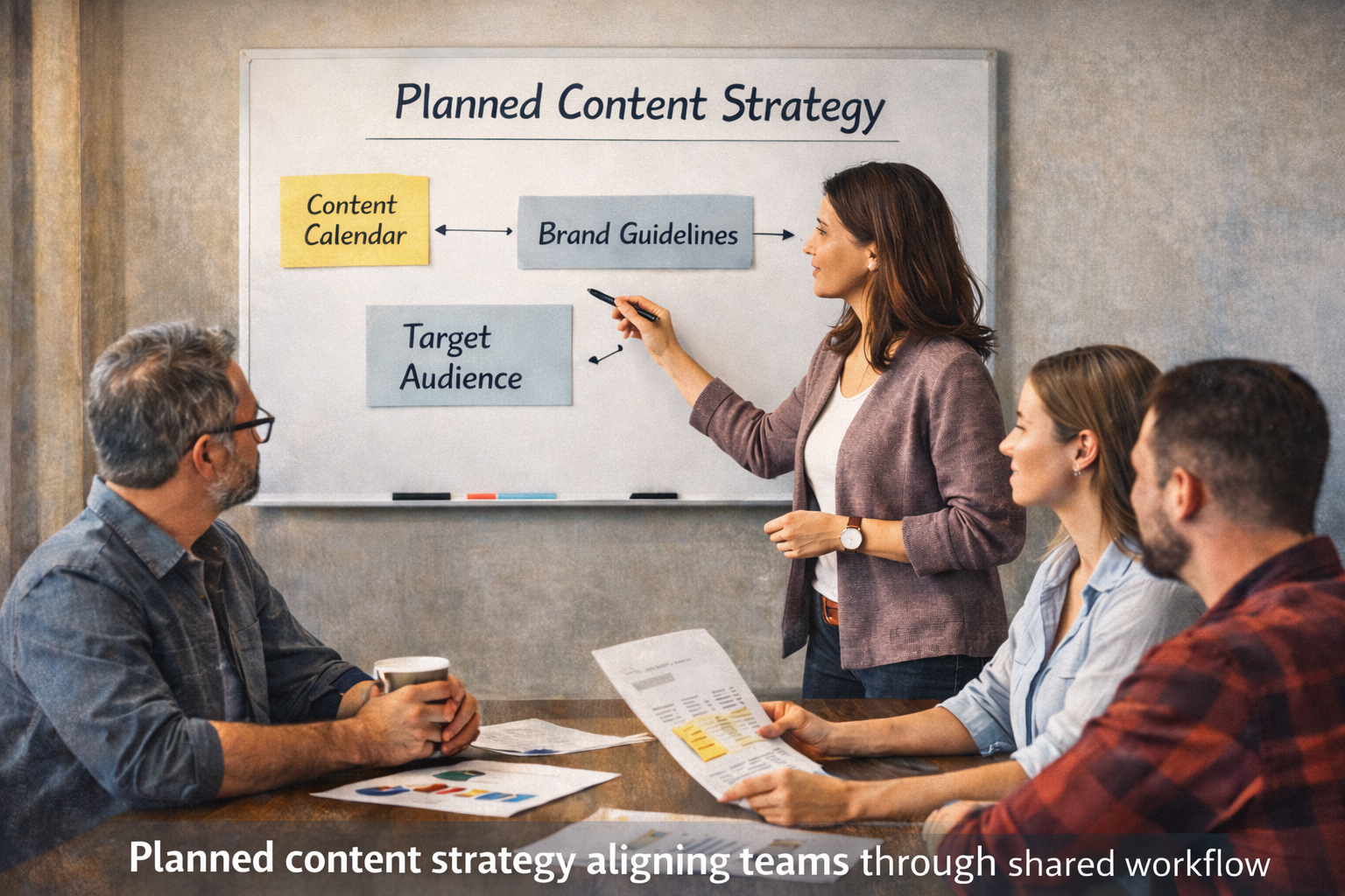 Planned content strategy aligning teams through a shared content production workflow
