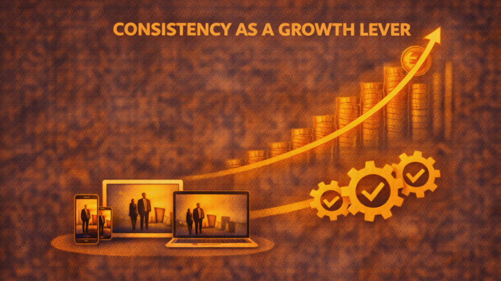 Consistency as a growth lever illustrated as compounding brand momentum through repeatable content output