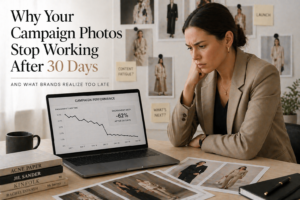 Why your campaign photos stop working after 30 days shown through declining fashion campaign photography performance