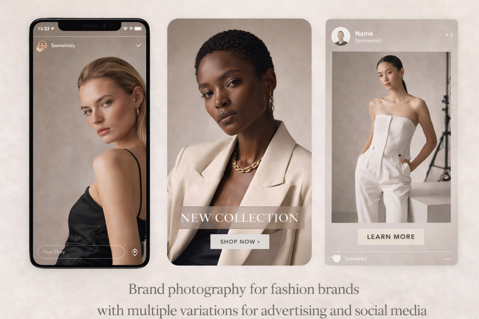 Brand photography for fashion brands with multiple variations for advertising and social media