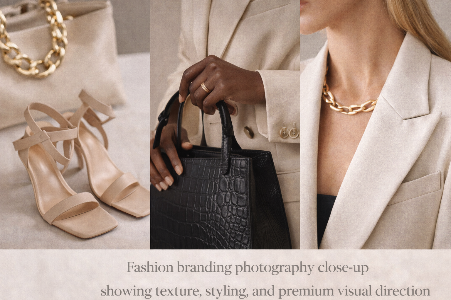 Fashion branding photography close-up showing texture, styling, and premium visual direction