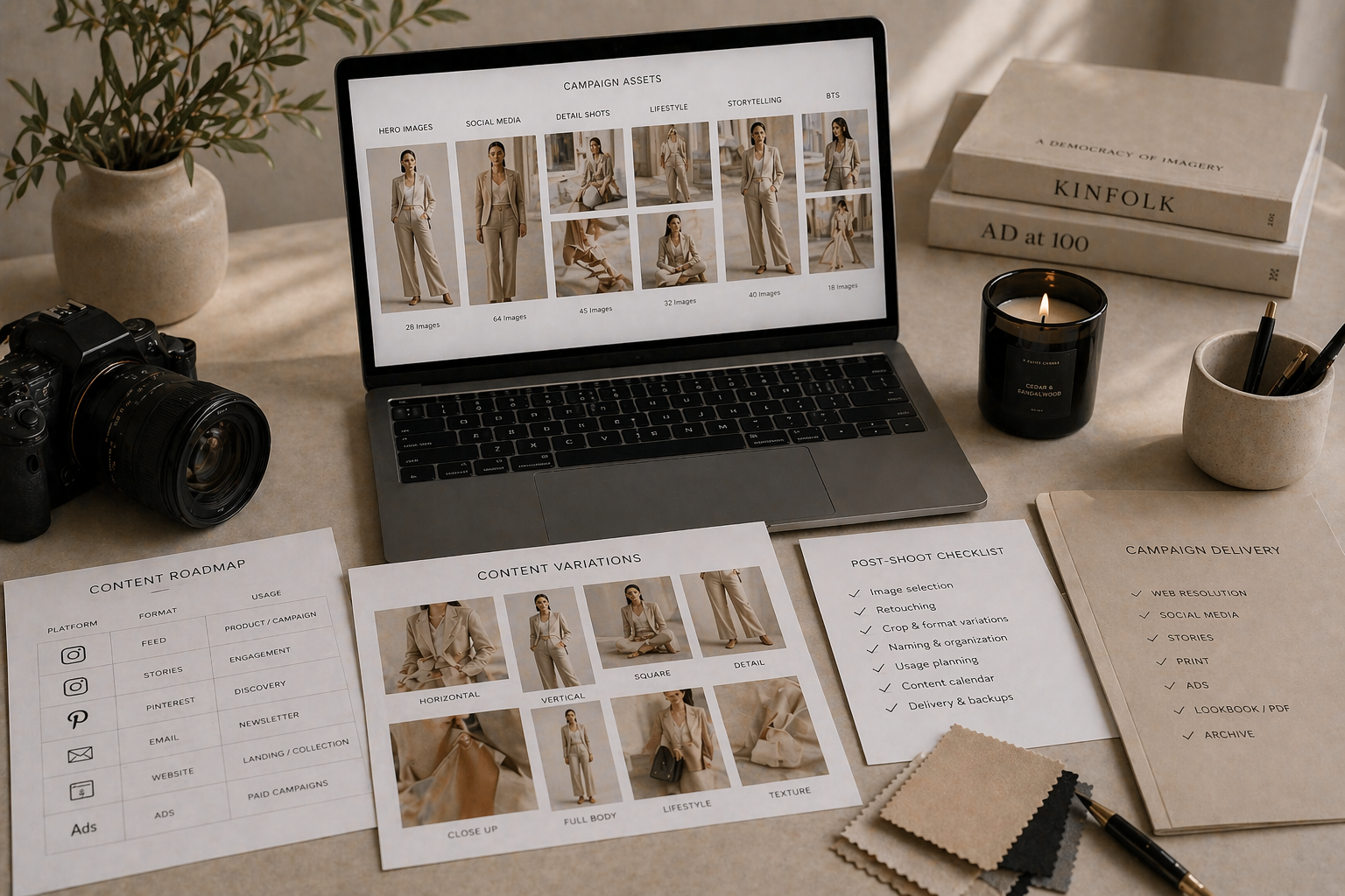 What happens after a photoshoot shown through structured fashion content production system