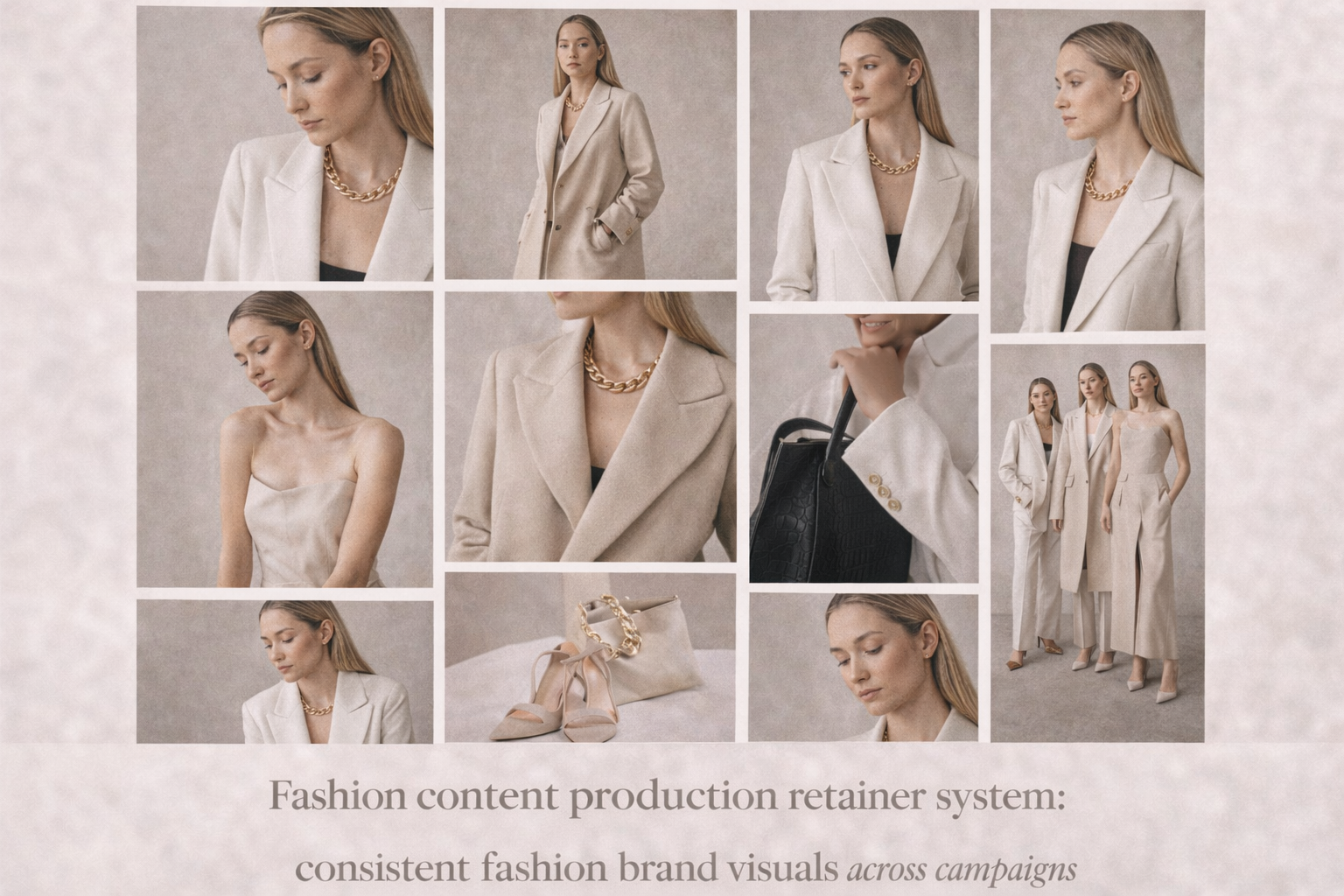 Fashion content retainer system creating consistent fashion brand visuals across campaigns