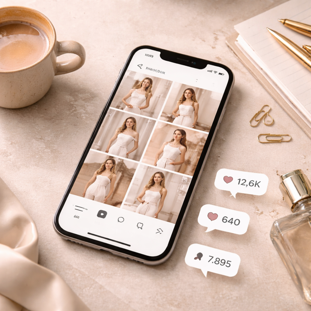 Social media engagement metrics for fashion and beauty brands visualized through fashion campaign content performance