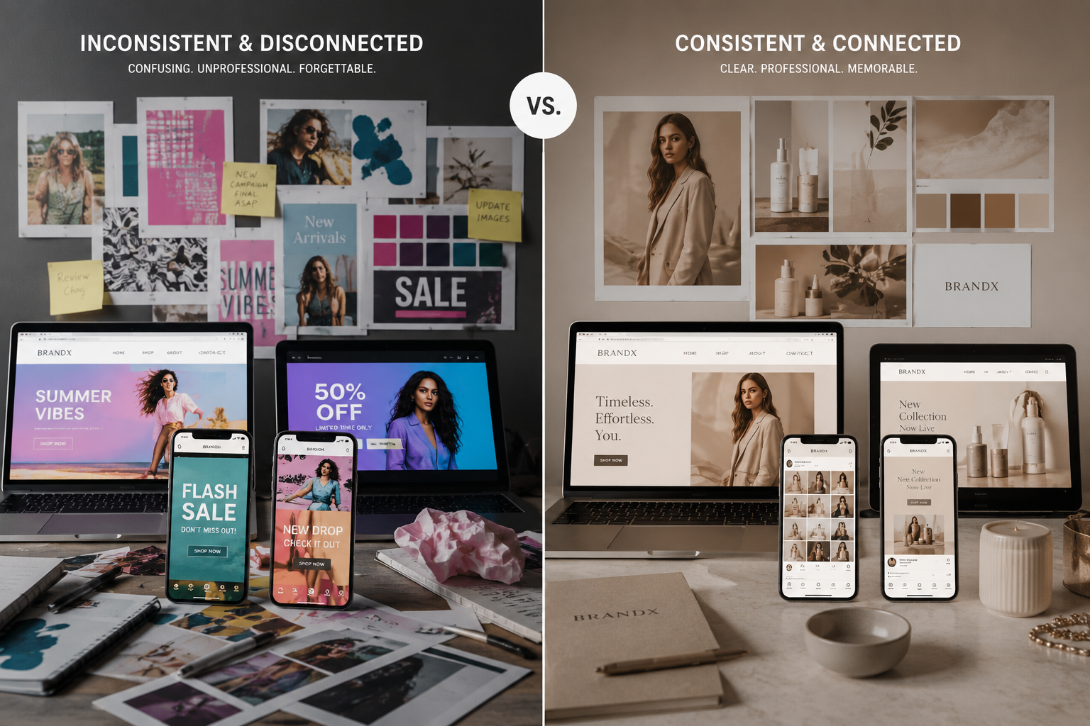 Examples of branding content mistakes causing inconsistent visual marketing campaigns
