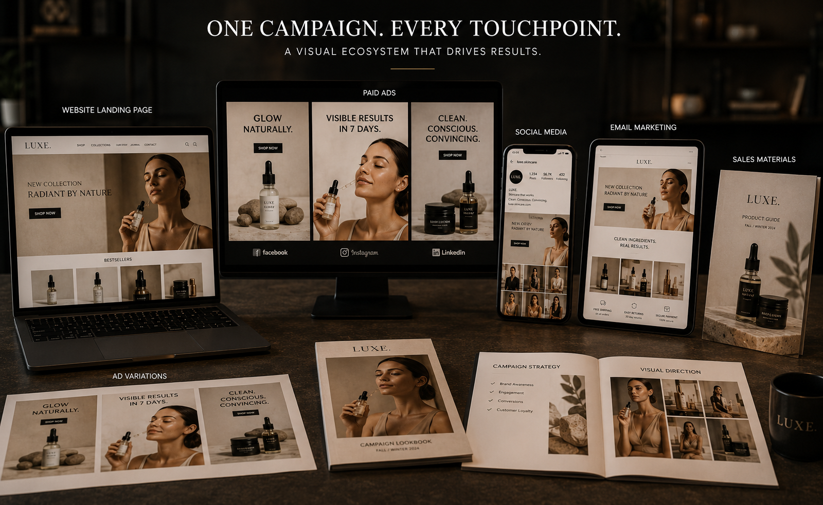 Conversion focused photography assets displayed across ads, landing pages, social media, and email campaigns