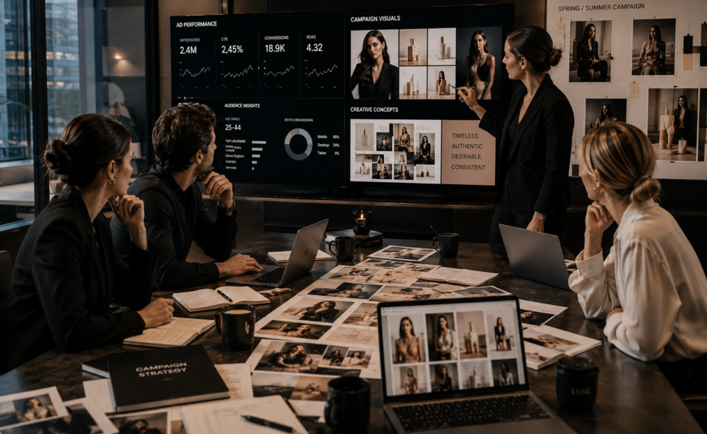 Marketing team reviewing what images do I need for ads while planning campaign visuals and advertising assets