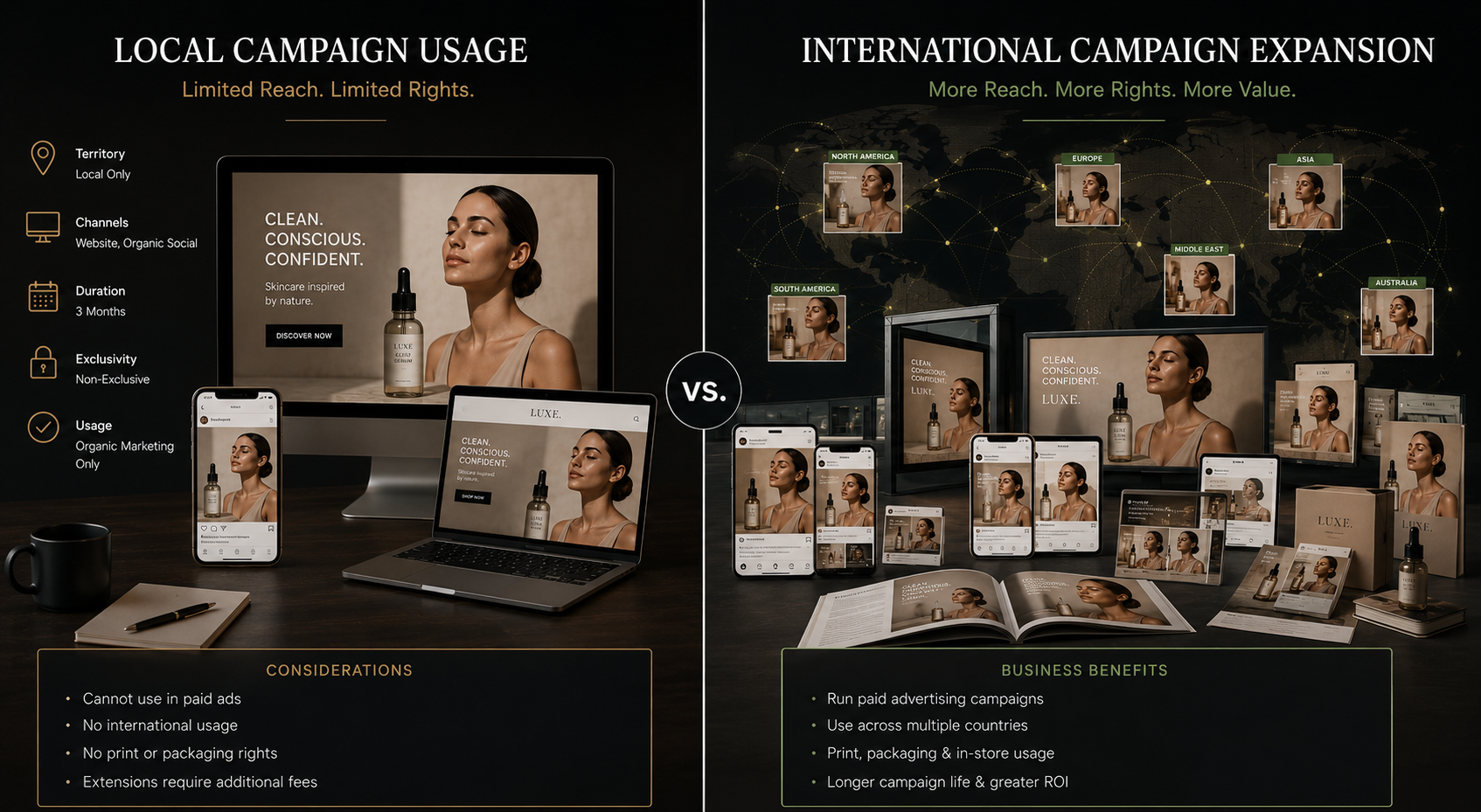 Commercial image licensing requirements expanding as a successful advertising campaign scales internationally