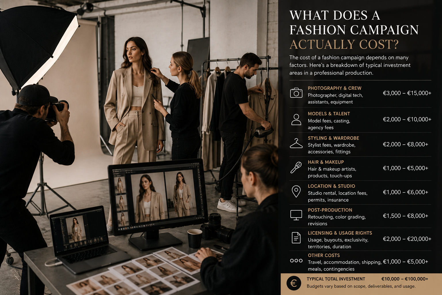 Fashion campaign production showing factors that influence campaign costs