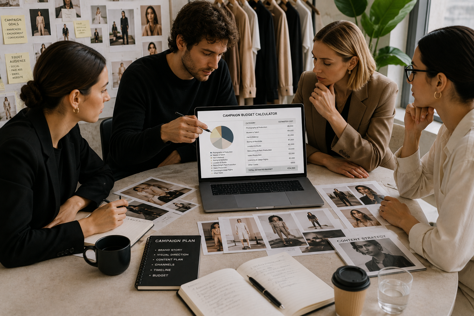 Fashion brand planning content production using a campaign budget calculator