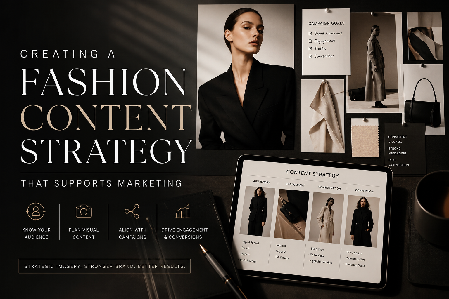 Creating a fashion content strategy that supports marketing with campaign planning, audience targeting, editorial imagery, and multi-channel content deployment for fashion brands.