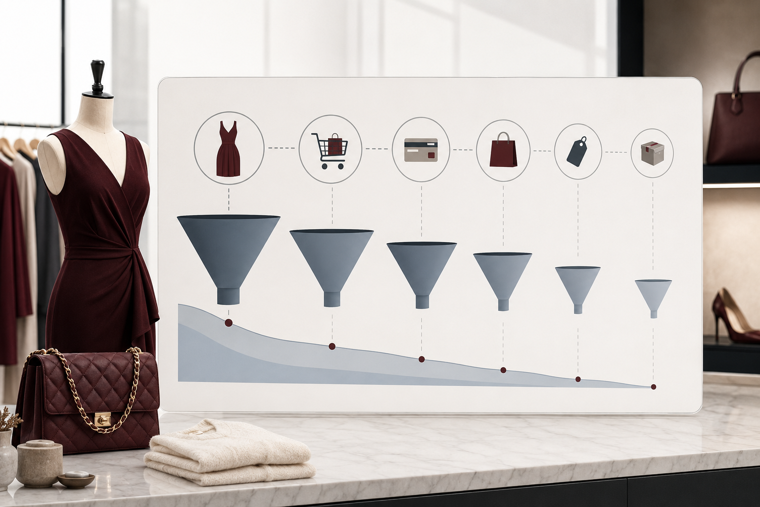 Fashion ecommerce KPIs across product views, add-to-cart, checkout, conversion and full-price sell-through