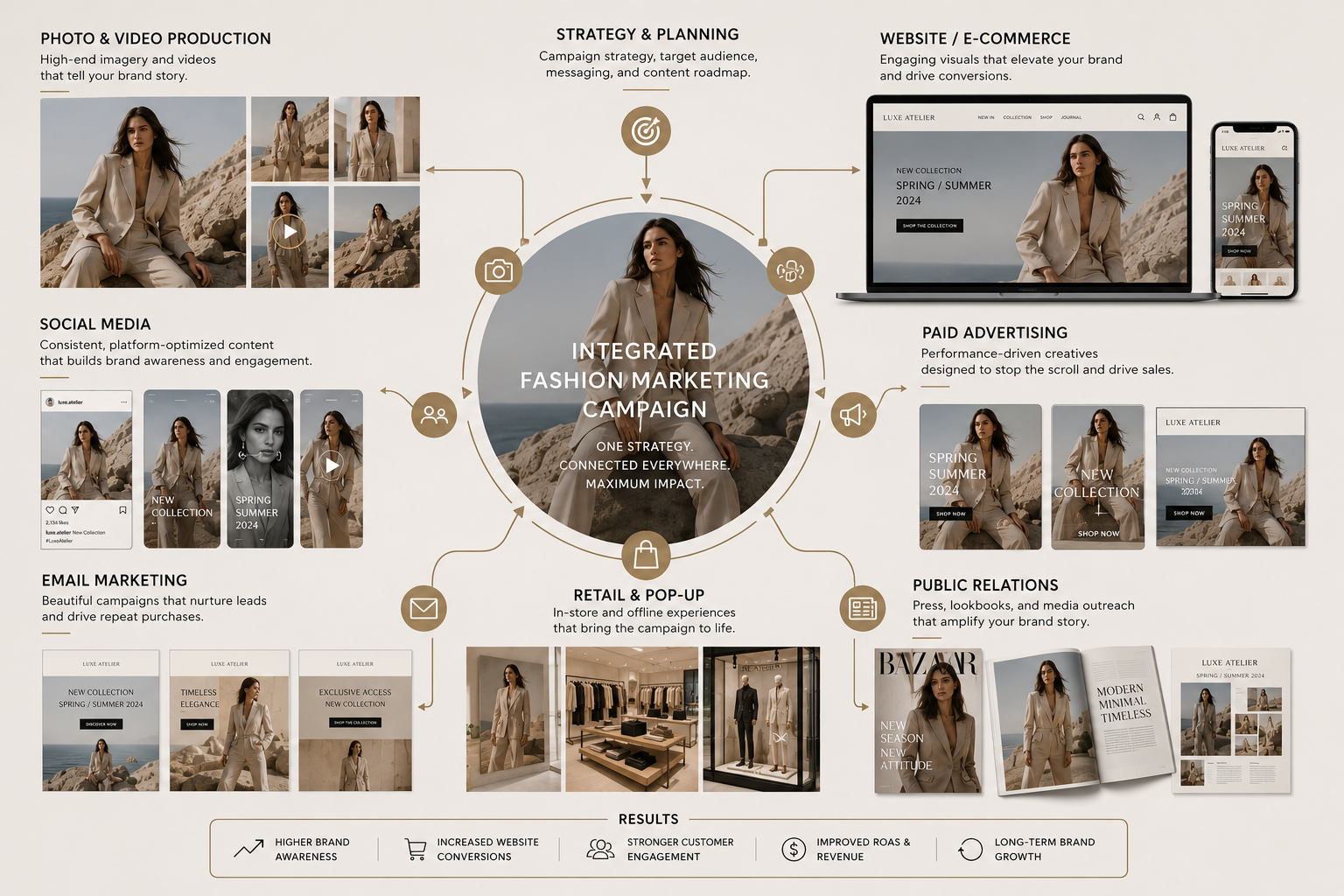 Integrated fashion marketing campaign connecting production, marketing and sales.