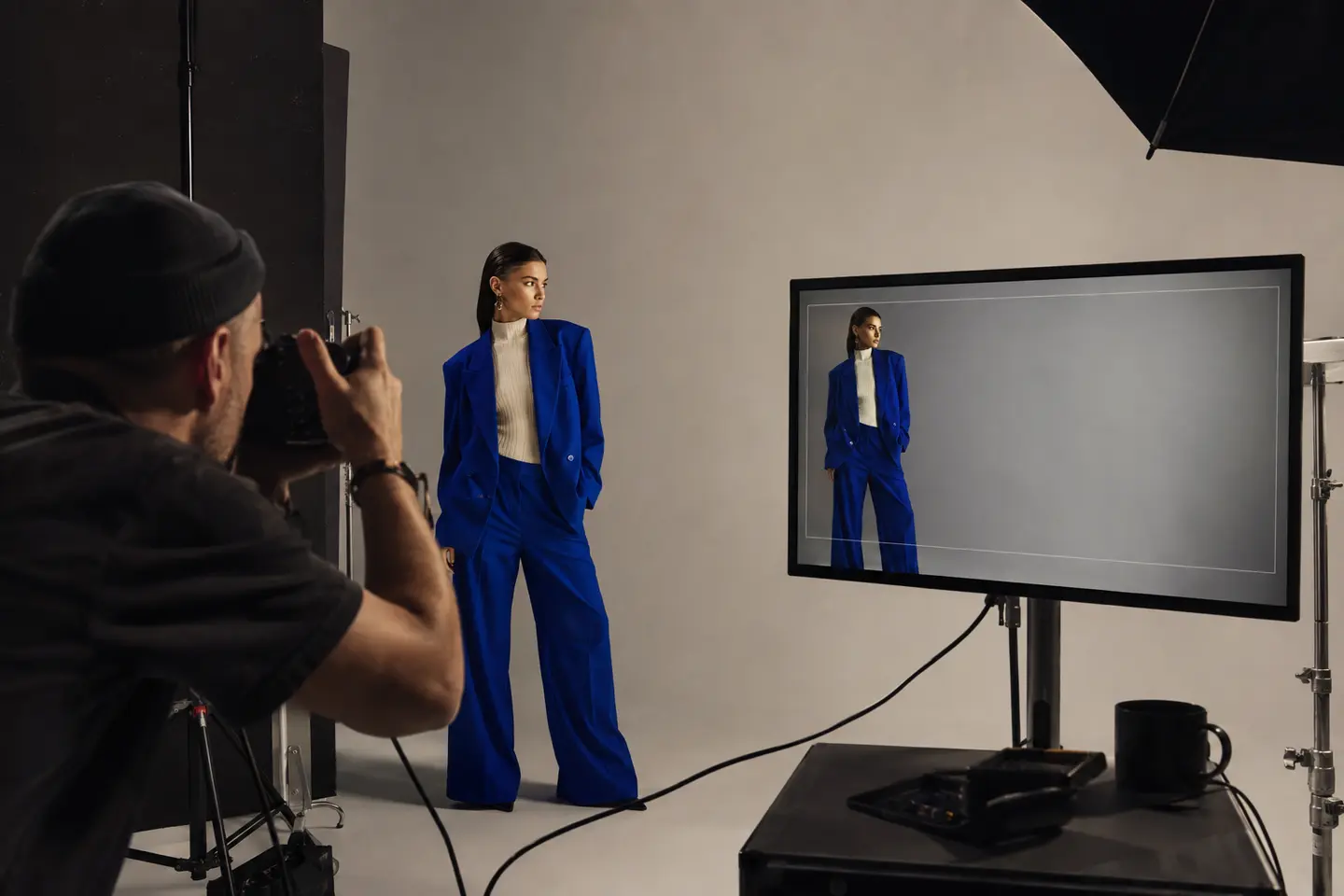 Campaign asset planning during a fashion shoot with a wide homepage banner composition and copy-safe space