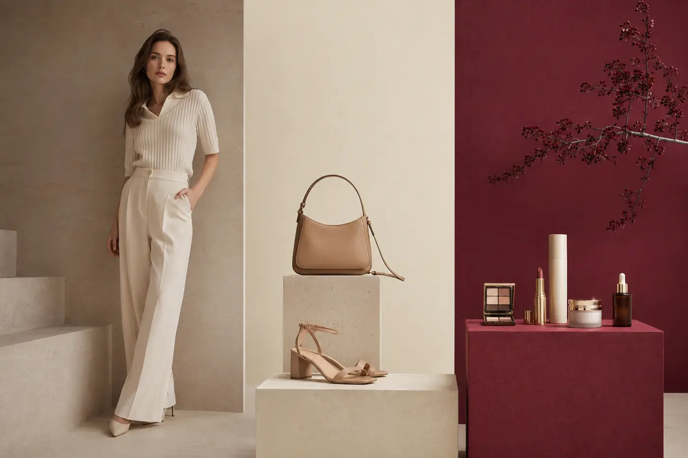 Cohesive category page photography system for fashion, accessories and beauty in a consistent brand language