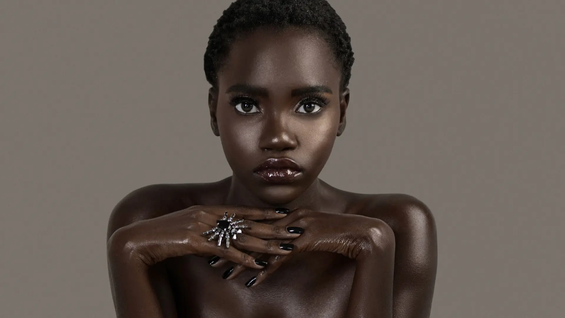 Clean & Serene: How Beauty Editorial Creative Direction Turned a Mood Board into a Published Story - Phil Halfmann Beauty editorial creative direction portrait of Gaelle Augustin with sculptural hands against a neutral background