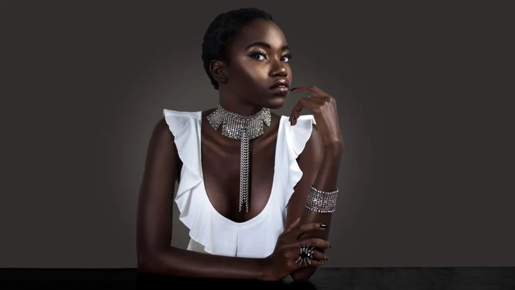 Clean & Serene: How Beauty Editorial Creative Direction Turned a Mood Board into a Published Story - Phil Halfmann Beauty editorial creative direction portrait with white ruffles and layered silver KONPLOTT jewelry