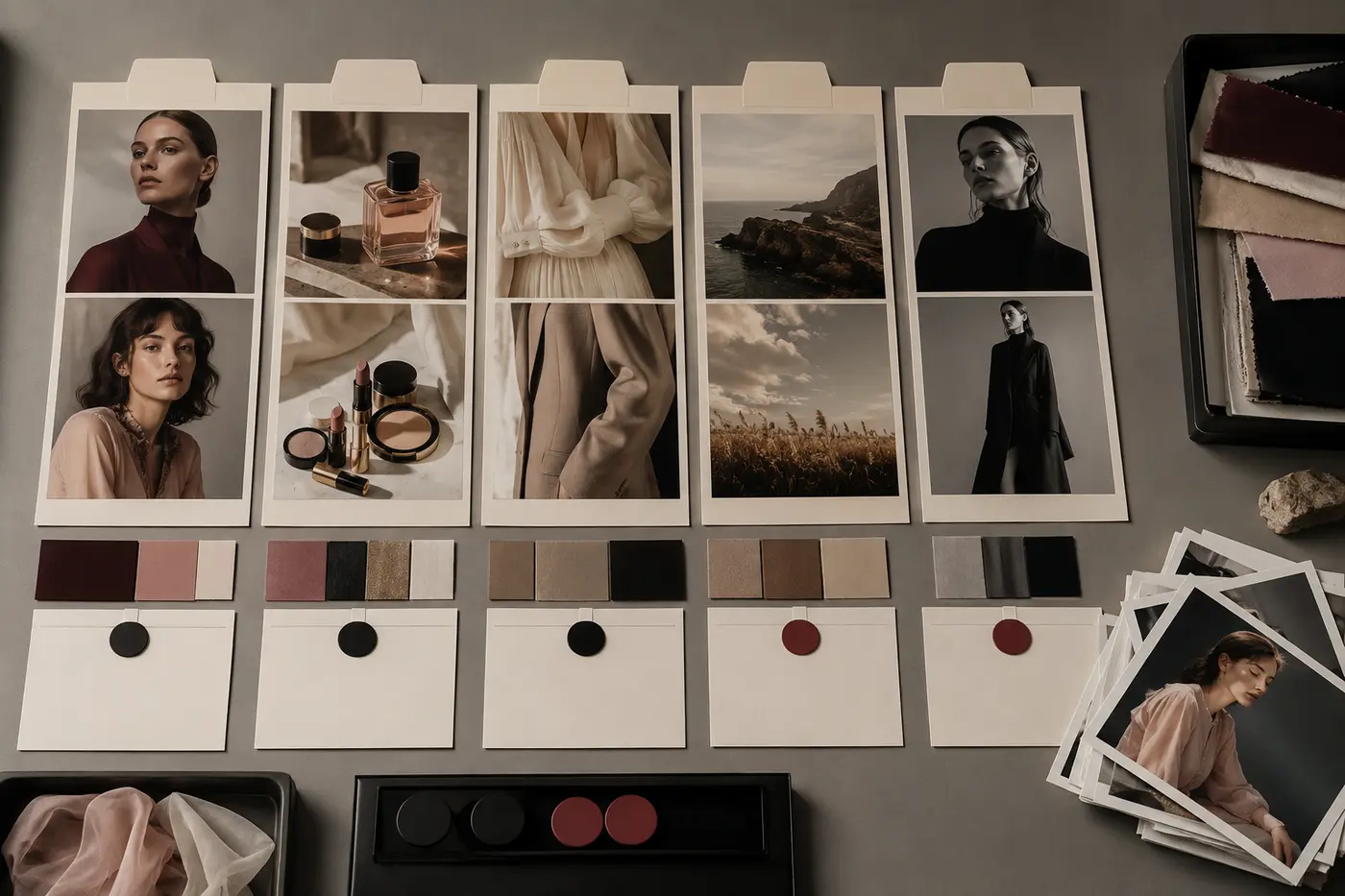 Marketing Asset Metadata: How to Make Your Content Library Searchable - Phil Halfmann Controlled vocabulary for marketing asset metadata represented by organized fashion and beauty campaign images