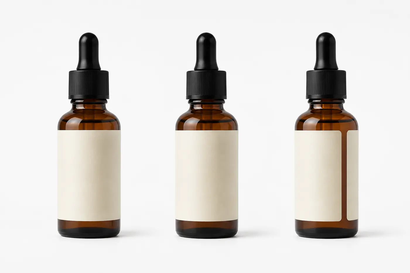 Ecommerce Product Image Order: The Best Sequence for Product Photos - Phil Halfmann Ecommerce product image order with front, three-quarter and side views of an amber serum bottle