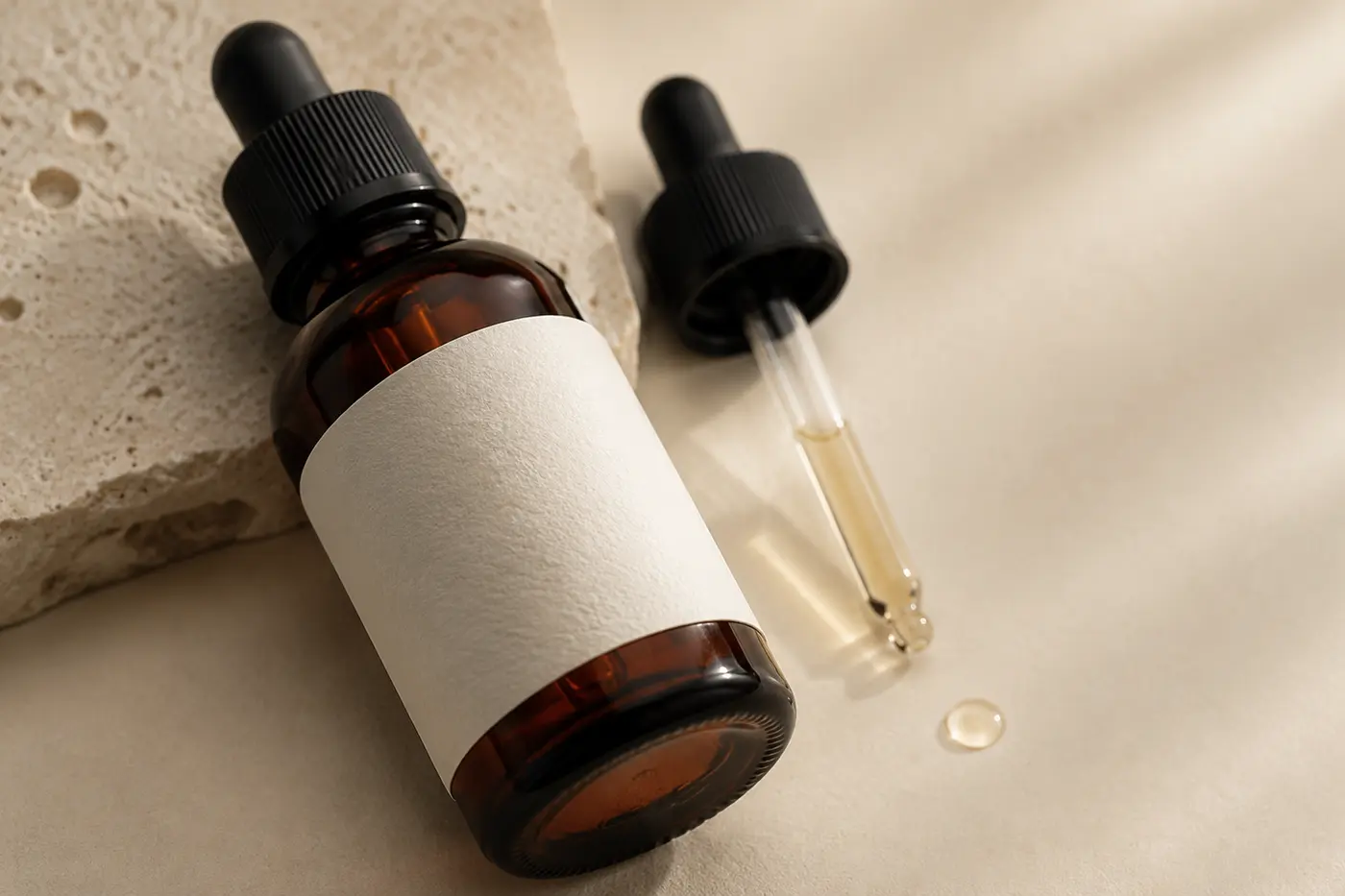 Ecommerce Product Image Order: The Best Sequence for Product Photos - Phil Halfmann Detail photograph for an ecommerce product image order showing serum texture, glass packaging and label material