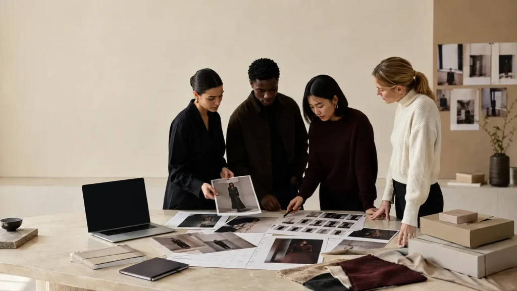 Blog - Phil Halfmann Fashion brand launch content team reviewing campaign photography and product assets before launch