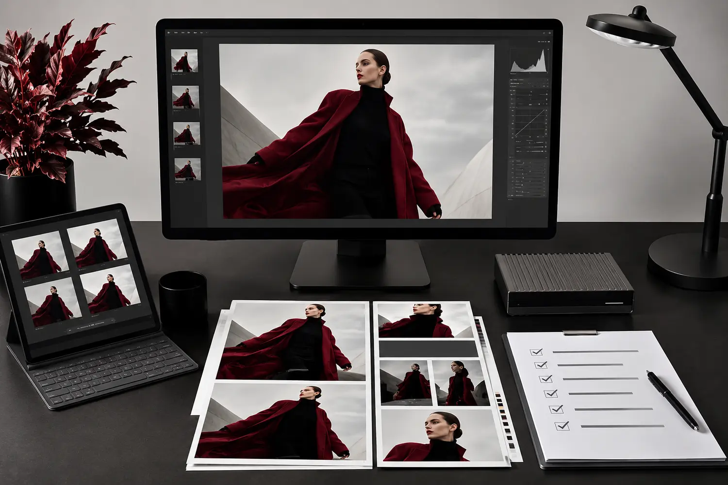 Retouched campaign images and release checklist prepared for final asset approval
