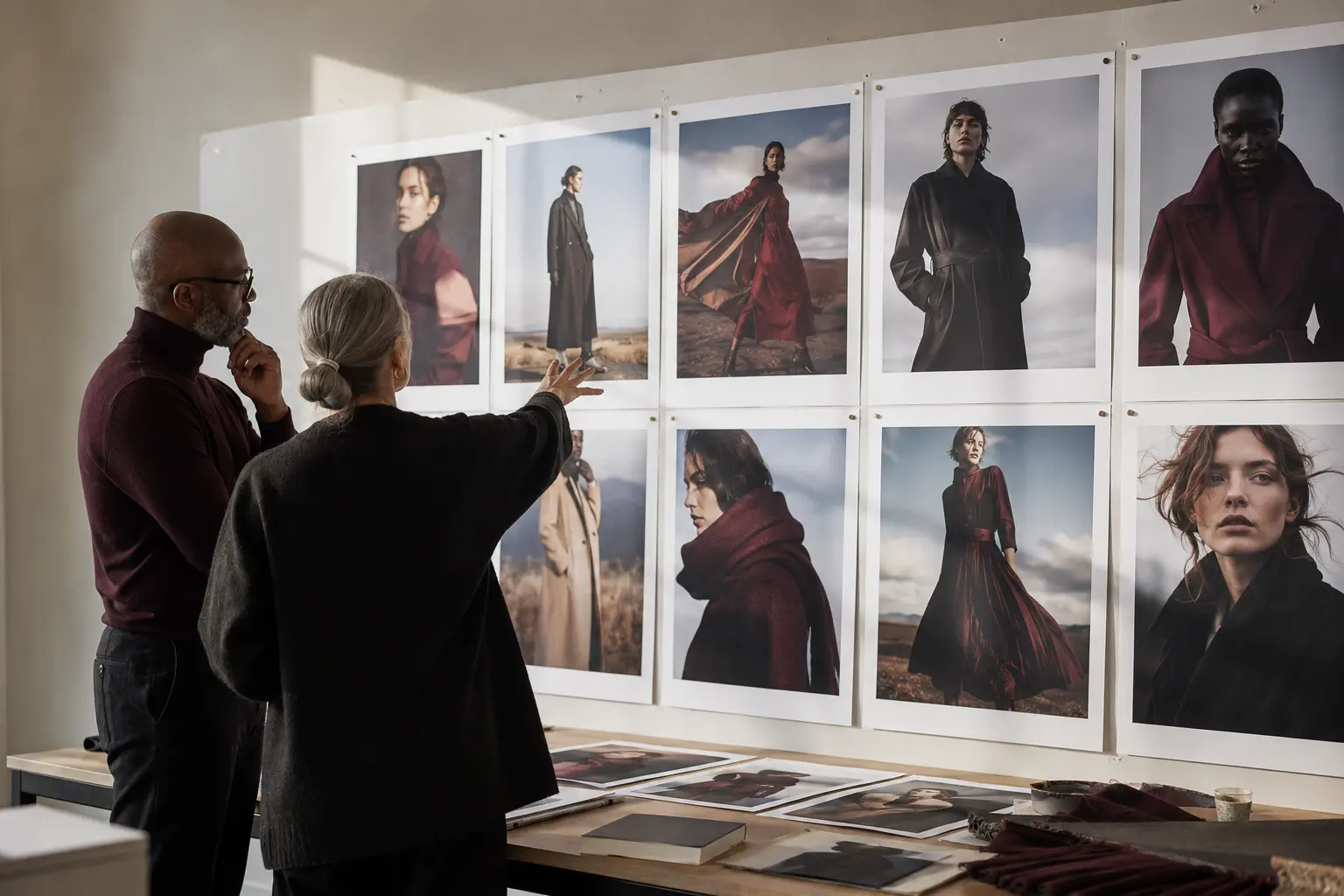 Fashion Campaign Creative Direction Services - Phil Halfmann Creative team reviewing image consistency after a fashion campaign photography production