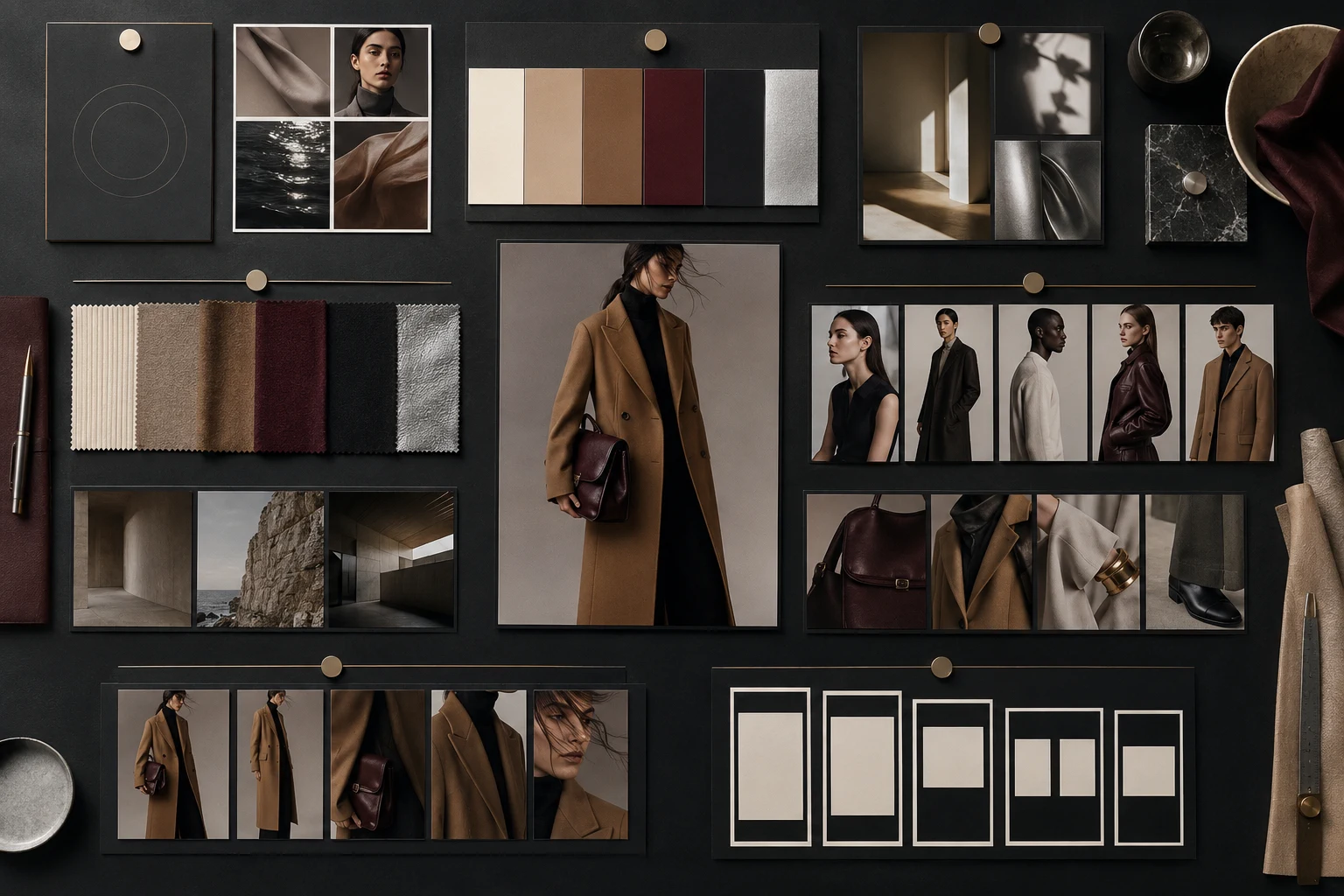 Fashion campaign production using a mood board to maintain consistent styling, lighting and photography on set