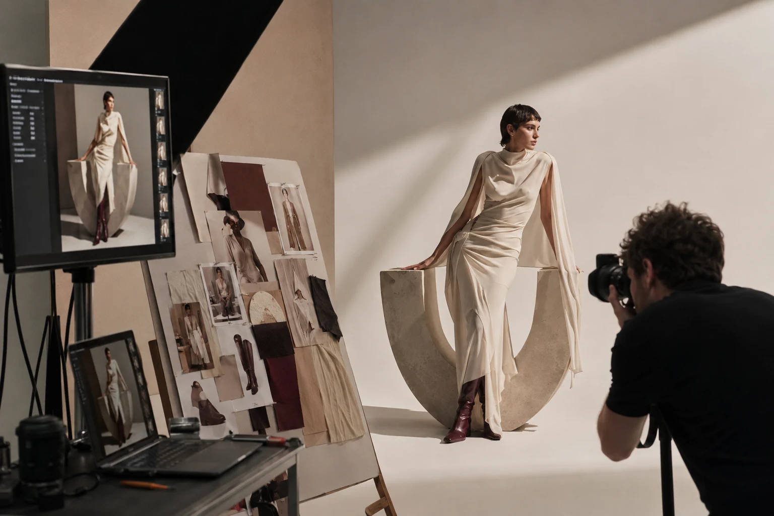 Creative team using a fashion mood board guide to align campaign colors, styling, casting and lighting