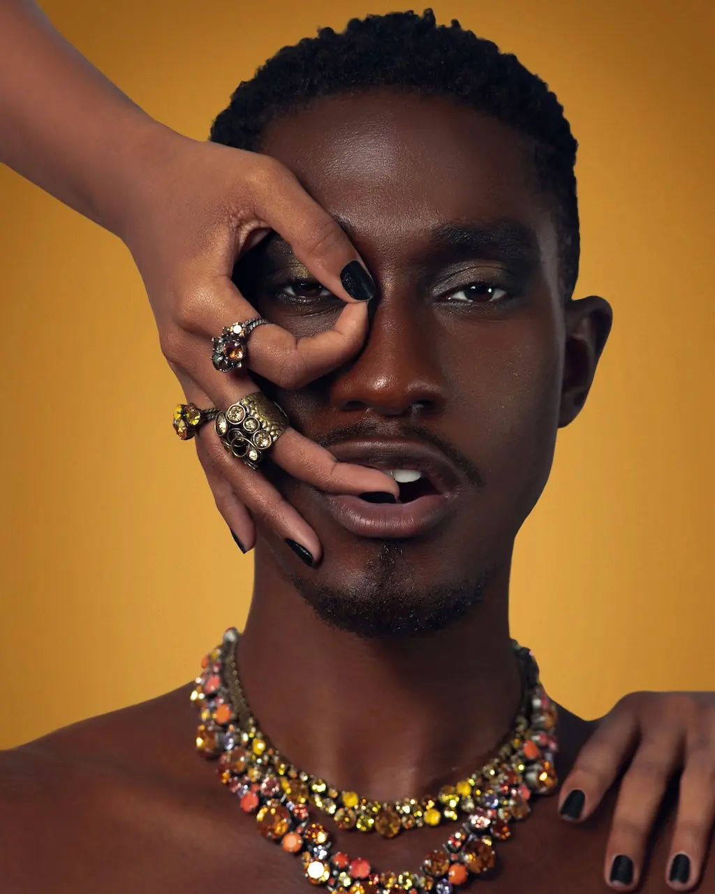 Campaign Photography Usage Rights: What Brands Need Before a Shoot - Phil Halfmann Close-up fashion portrait showing KONPLOTT rings and layered necklaces photographed by Phil Halfmann