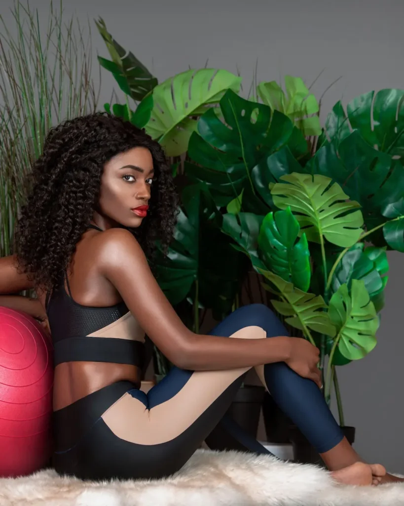 Seated CASALL activewear portrait in the Spring Is in the Air fashion editorial