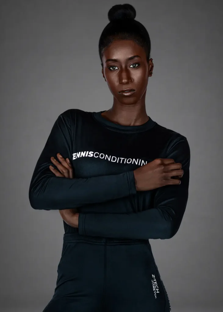Black StyleConditioning performance top in an editorial fashion portrait