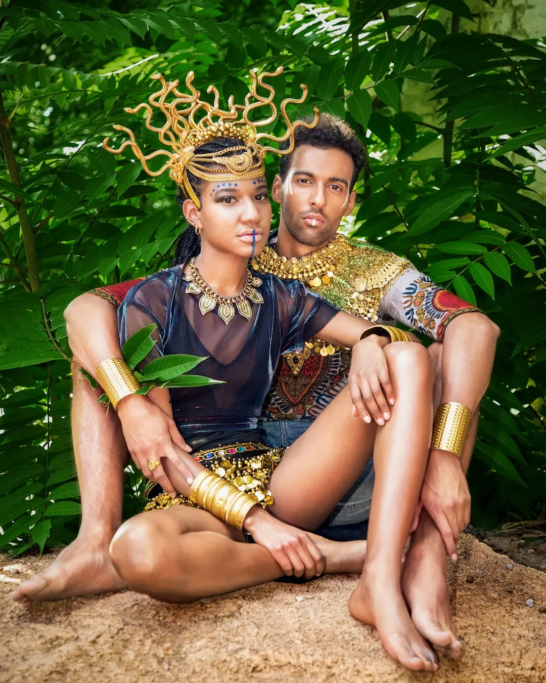 Sculptural Headpieces in Berlin: Building a Cohesive Fashion Editorial Across Six Models - Phil Halfmann Two models posed together with ornate headpieces in a Berlin fashion editorial