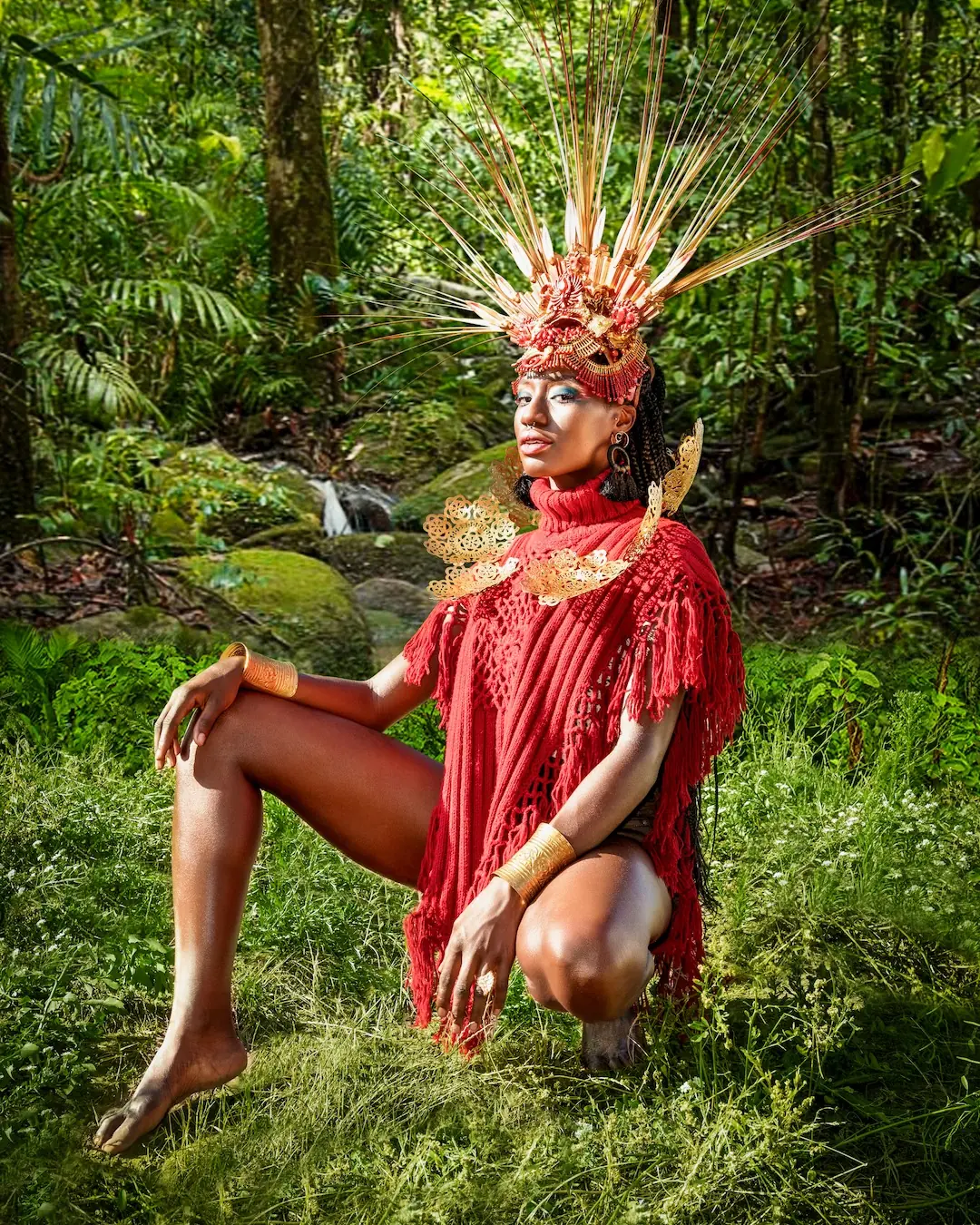 Sculptural Headpieces in Berlin: Building a Cohesive Fashion Editorial Across Six Models - Phil Halfmann Model wearing a red sculptural headpiece in a Berlin fashion portrait